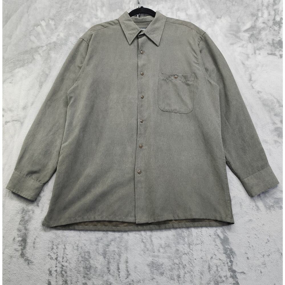 Vintage Methode Shirt Men's Size L Green Sueded Microfiber Long Sleeve Button Up